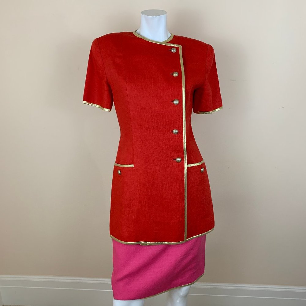 Vintage 80's Ann Lawrence Pink & Red Skirt Set